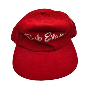 Vintage Bob Evans Snapback Corduroy Baseball Hat Red White Embroidered